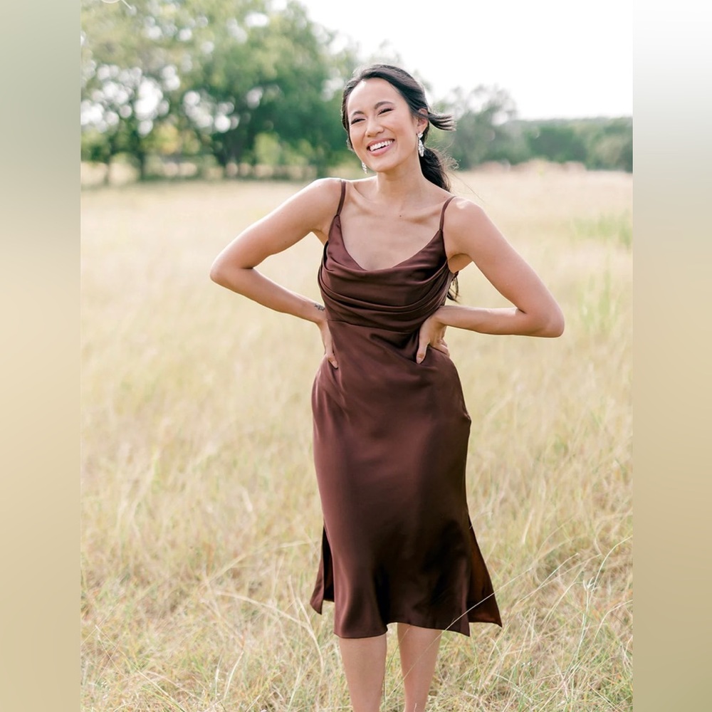 Revelry Skye Satin Dress in Silver Sage - Picture 6 of 6